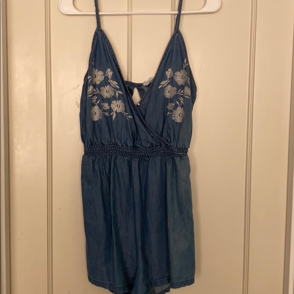 Blue denim romper